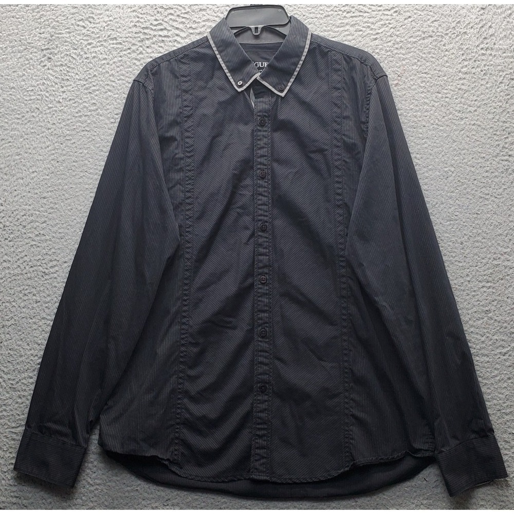 GUESS Button Down Shirt Mens L Multi Dotted Striped Cotton Long Sleeve Collared